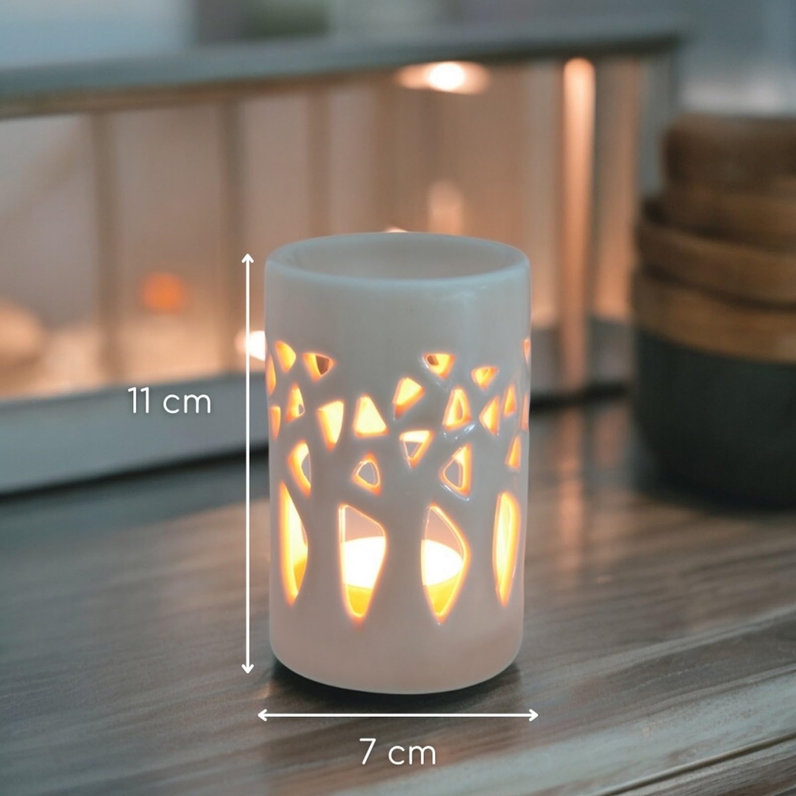 Brûle Parfum Brûleur Fondant Cire Parfumée - Difusor de Aceite y Fragancia - Portavelas de cerámica con proyección de luz - 11 cm de Altura Forêt Gris- Zen'Arôme