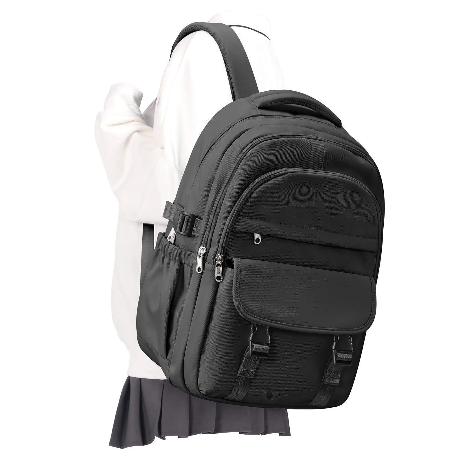 Cypak Preppy Black Middle School Backpack for Teens Girls Boys Waterproof Backpack with Lots of Pockets College Backpacks for Women Men Cute School