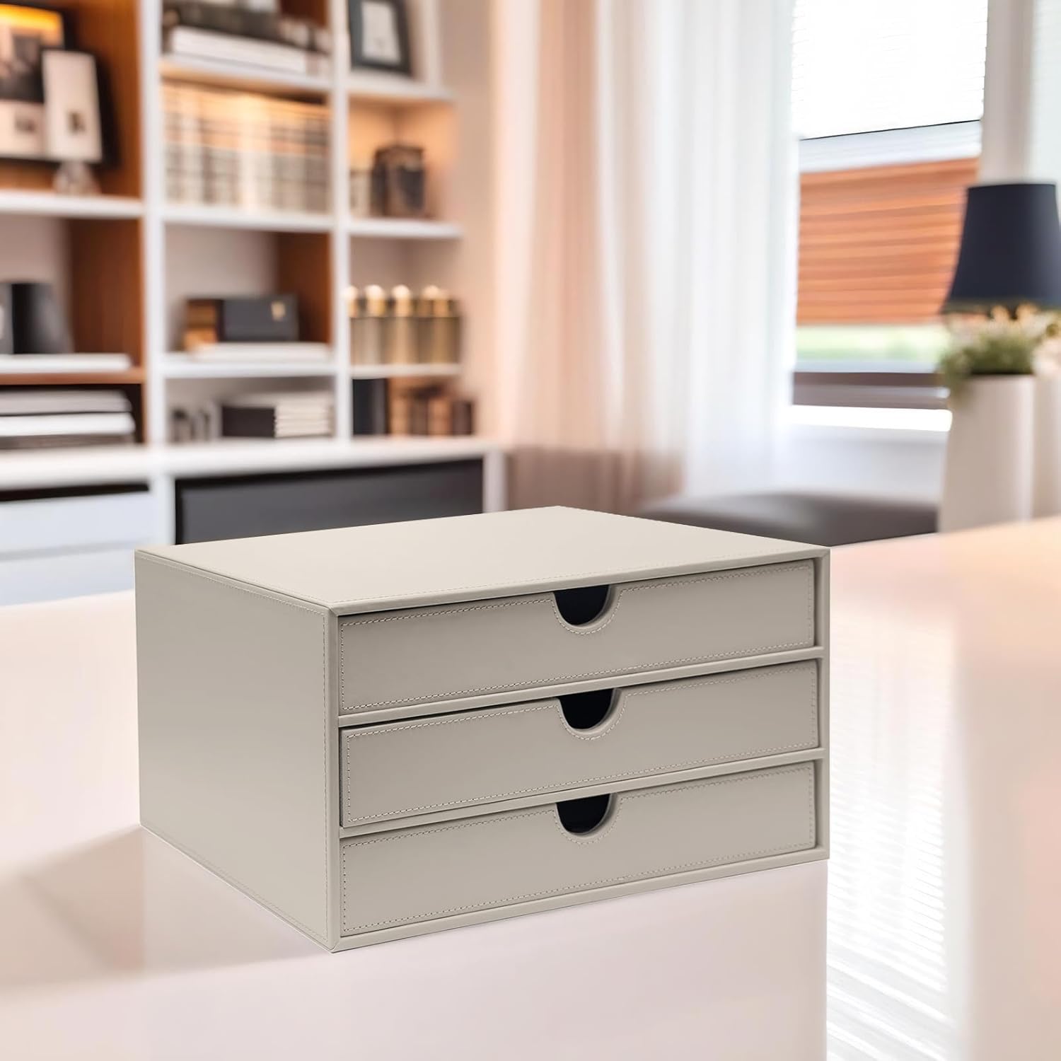 UnionBasic Document Organizer, 3-Drawer File Cabinet Document Storage Box, Office Desktop Filing Organizer, Feather Gray