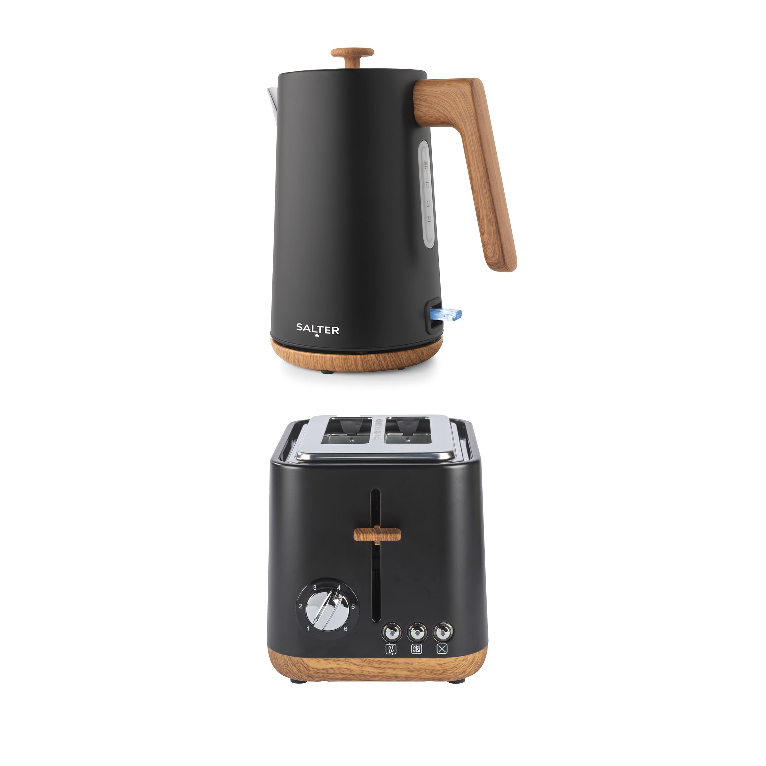 Salter Toronto Kettle & 2-Slice Toaster Set - 1.7L 3KW Rapid Boil Cordless Kettle with Boil Dry Protection, 815W Wide Slot Toaster with 6 Browning Levels & Defrost/Reheat/Cancel, Matte Black โ image 1