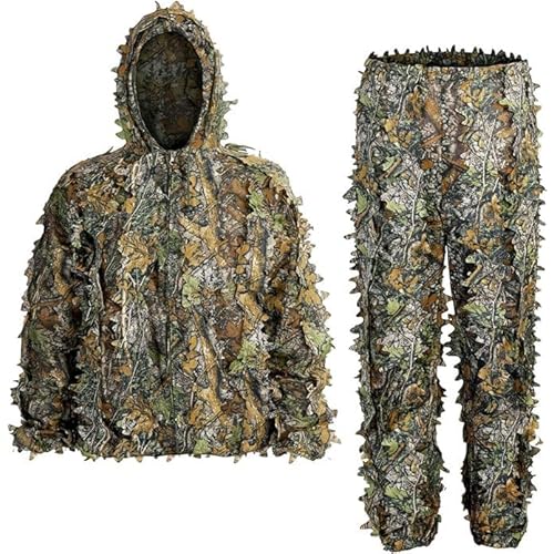 Ghillie Suit, 3D Leafy Ghillie Suit and Camo Suit, Ghillie Suit for Men， Camouflage Suits, Turkey Hunting, Lightweight Gear Hunting Clothes for Outdoor Woodland and Halloween.