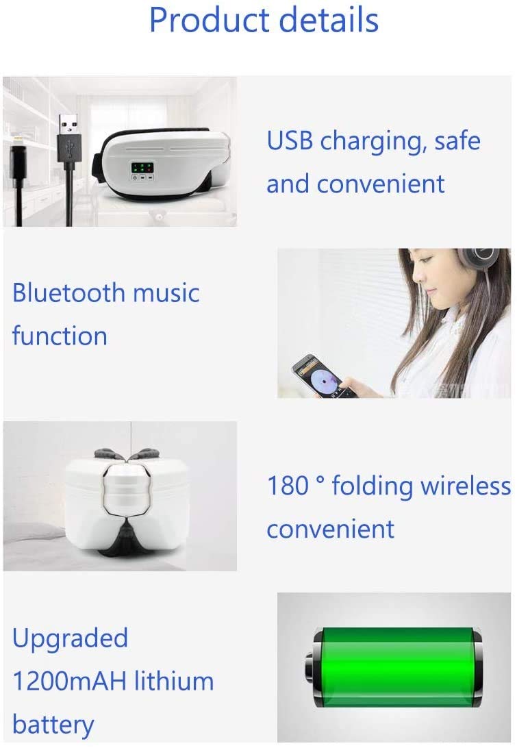 Massager de Ojos, Masajeador de Ojos eléctricos con Calor y vibración, Masajeador de Terapia Ocular Recargable para migrañas de Ojos Secos círculos Oscuros y aliviar la Fatiga Ocular