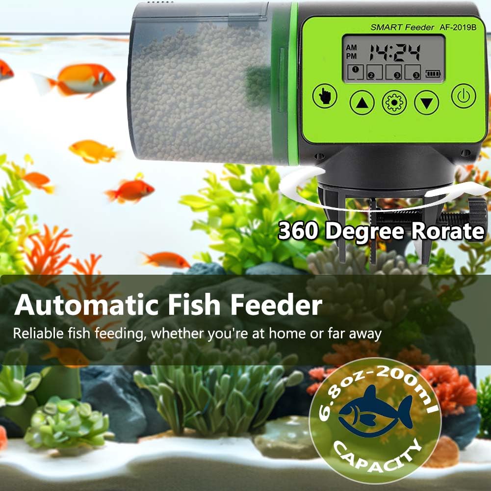 Distributeur automatique de nourriture pour poissons - 200 ml - Grande capacité - Avec affichage de minuterie - Pour petits aquariums et étangs
