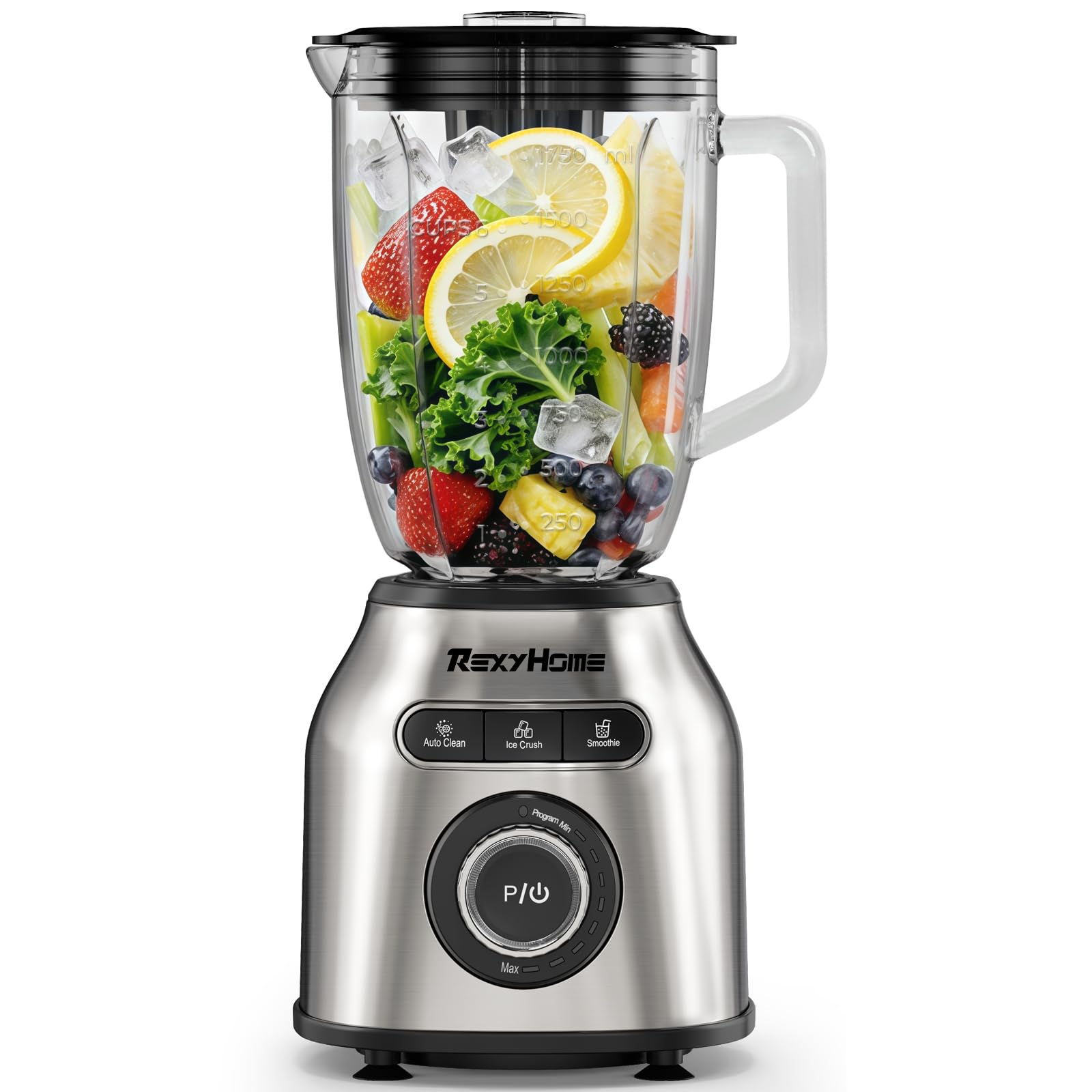 REXYHOME Blender with 3 Programs, 1000W Heavy-Duty Countertop Blenders for Kitchen, 59 Oz Glass Jar, Auto Clean 8-Speeds & Pulse Function Blender for Smoothies, Shakes, Ice Crushing & Frozen Fruit