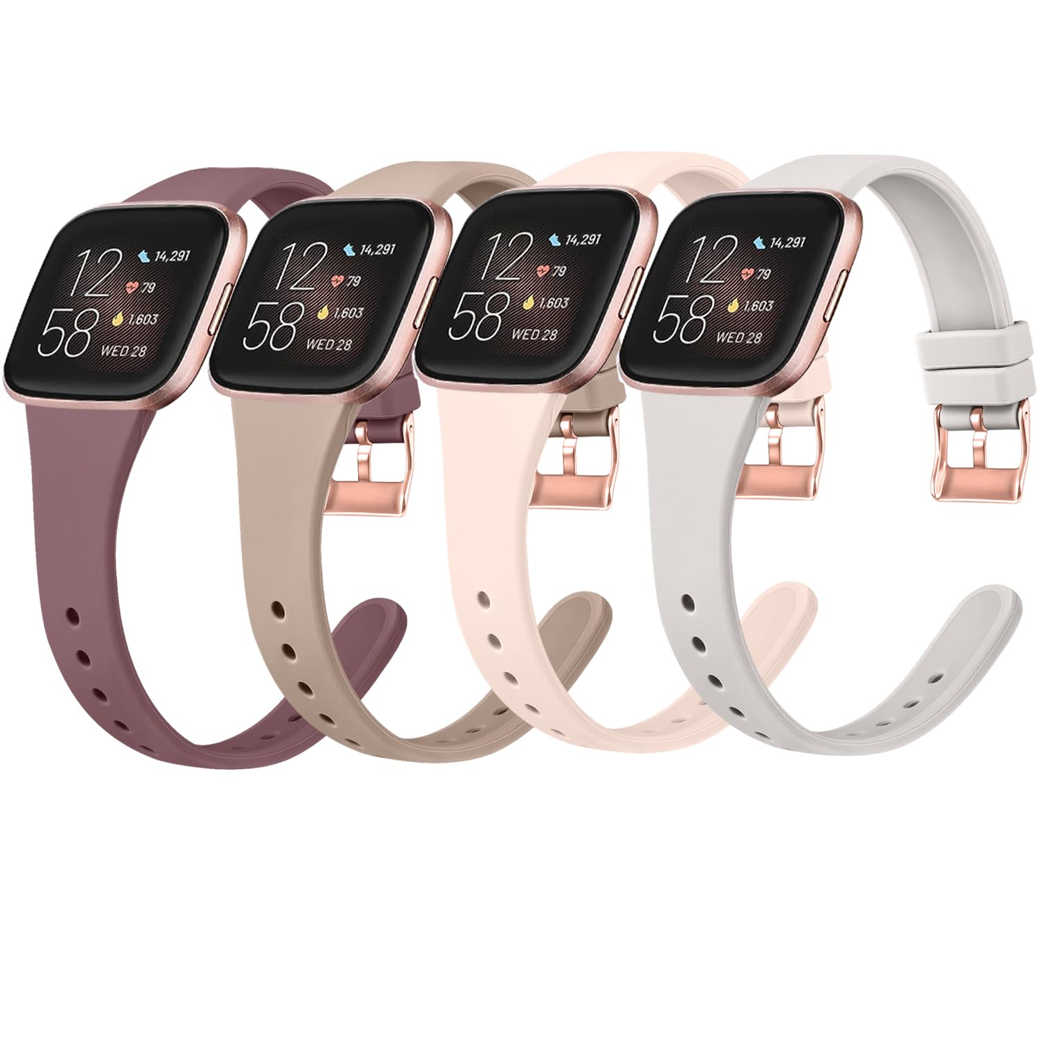 Tobfit Slim Sport Watch Bands - Compatible with Fitbit Versa 2 Bands for Women & Men, Silicone Replacement Wristbands Straps - 3 Pack