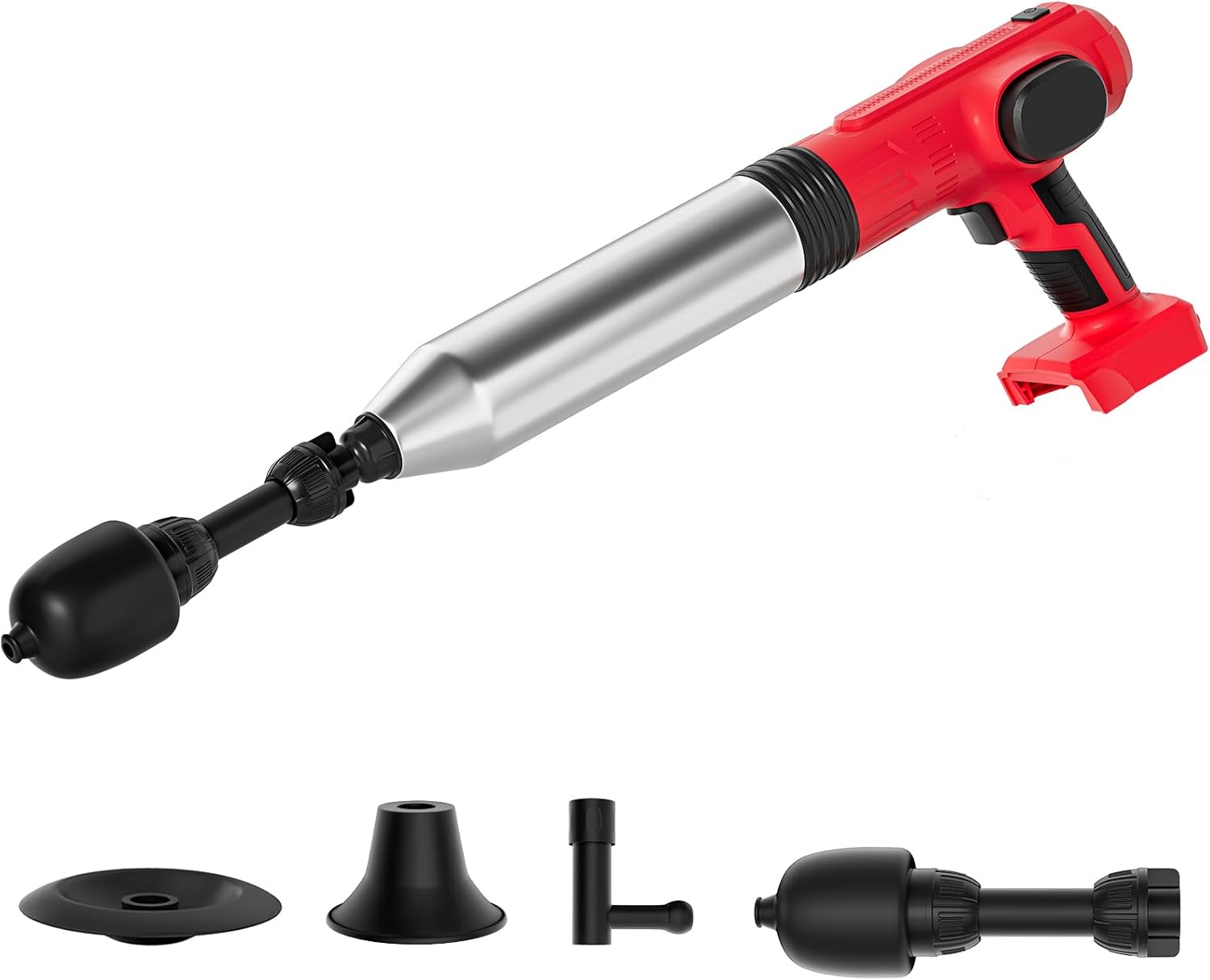 Rozlchar Cordless Electric Toilet Plunger Compatible for Milwaukee 18V Battery (No Battery),High Pressure Drain Unclogger with 3 Interchangeable Heads for Sinks, Washbasin, Toilets