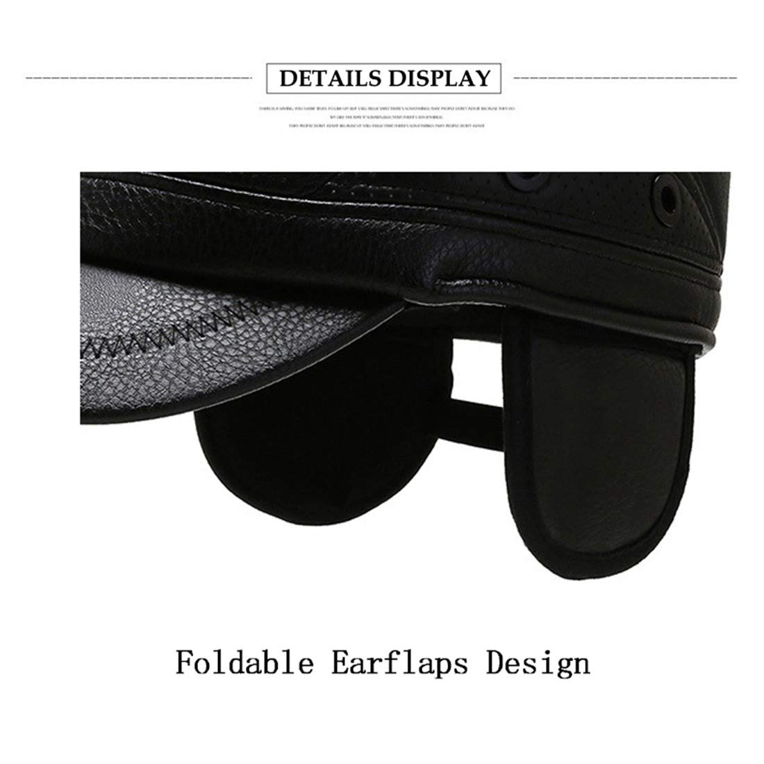 Mens Vintage Leather Military Cadet Hat Winter Earflaps Hat Fleece Lining Army Cap Adjustable Flat Top Hat (Style 1-Black)