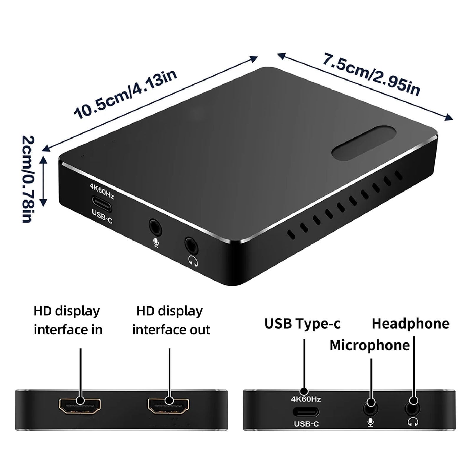 VBESTLIFE Carte de Capture Vidéo 4K 60 Hz, Interface D'affichage HD 4K 60 Hz vers Carte D'enregistrement Vidéo USB C 3.2 Carte de Capture Vidéo pour pour OS X, pour OBS, pour VLC et
