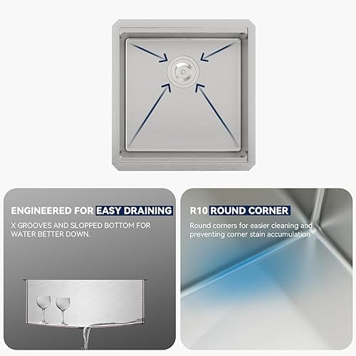 Miniatura 67 de Lordear Fregadero de cocina de montaje inferior de 23 pulgadas, estación de trabajo, fregadero de cocina de acero inoxidable calibre 16, cuenco