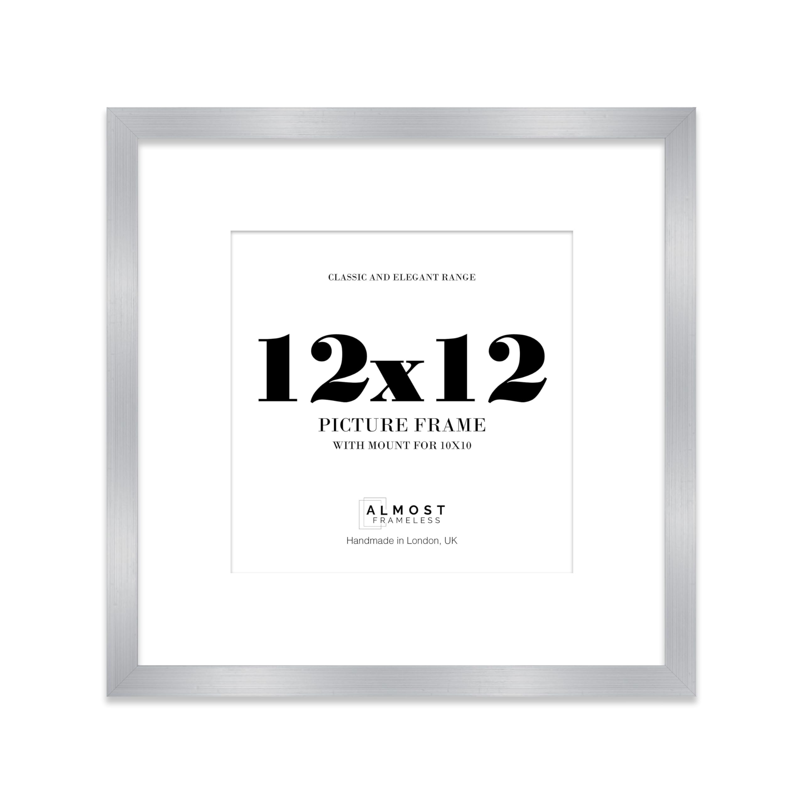 12x12 Silver Picture Frame with Mount for 10x10 Photos, Prints - Modern Square Wall Frame, 1 Pack