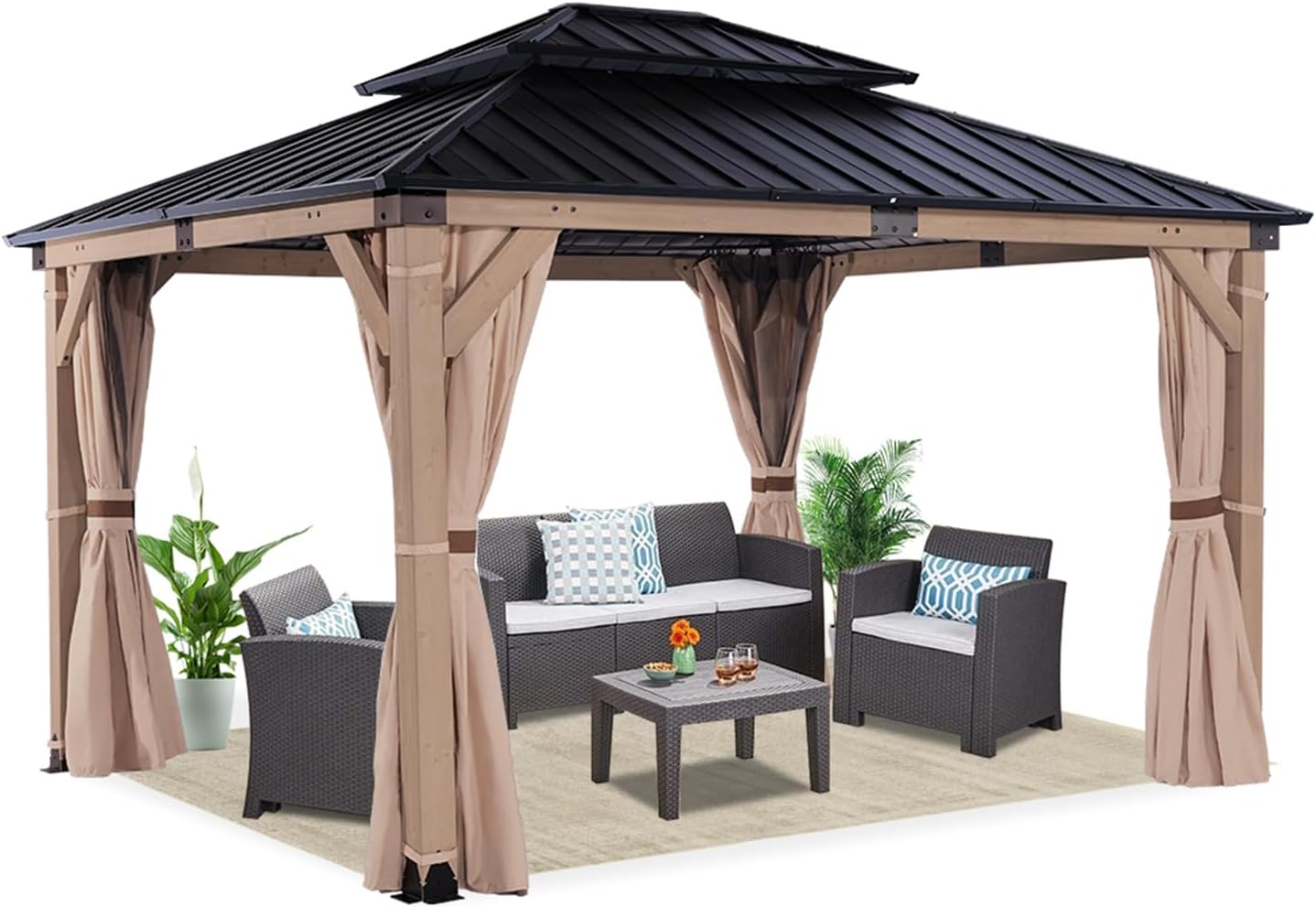 Amazon.com : CHARMELEON Hardtop Wood Gazebo 10x12 ft – Cedar Wood Frame ...