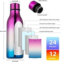 Vista 146 de BJPKPK Botellas de agua aisladas, botella de agua de metal de acero inoxidable de 18 onzas con correa, termo a prueba de fugas sin BPA, tazas