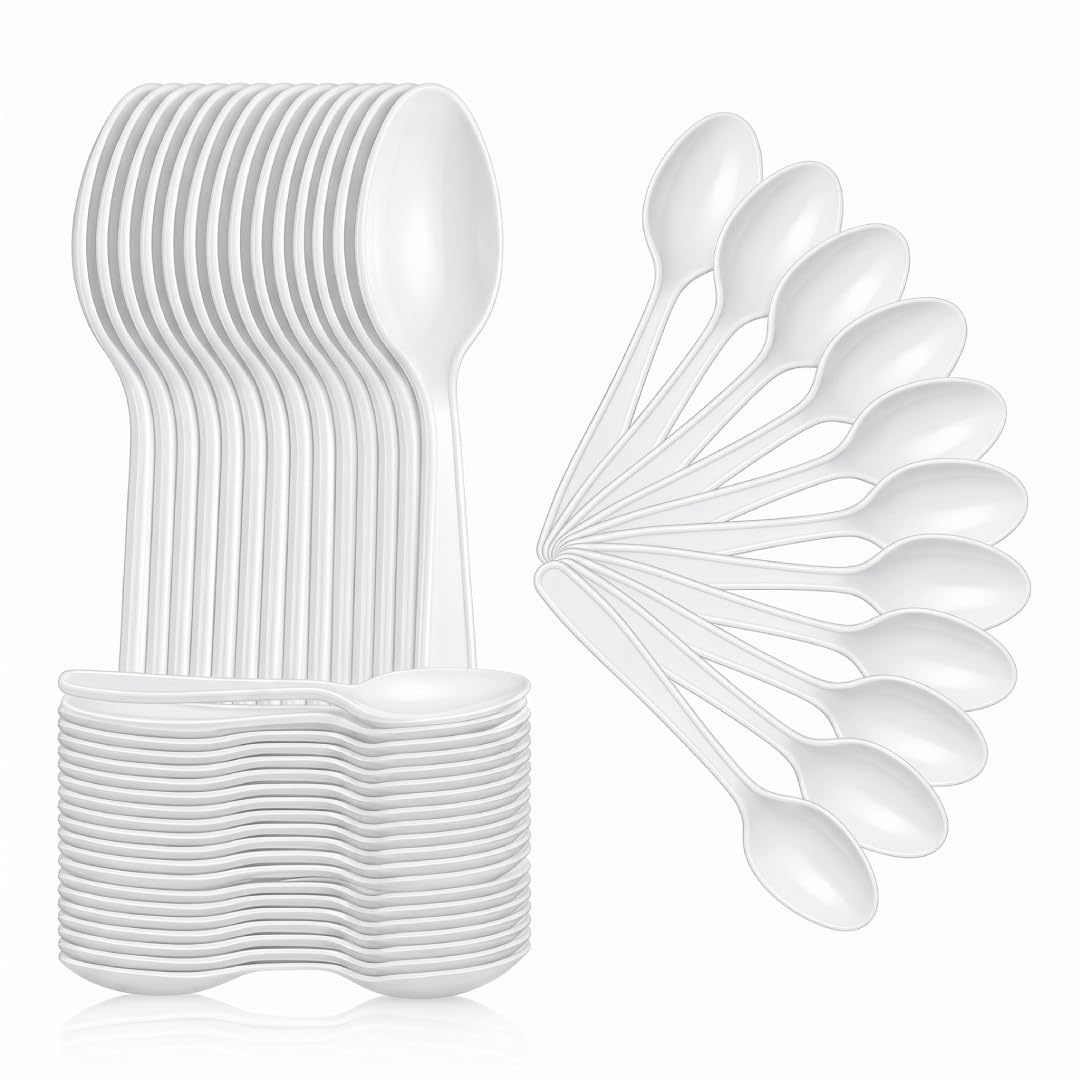 Venuscello® Plastic Teaspoons Reusable Spoons Bulk Pack Catering Party Dessert Tea Coffee for Events Picnics Food Service Durable Lightweight Tableware (1000, White)