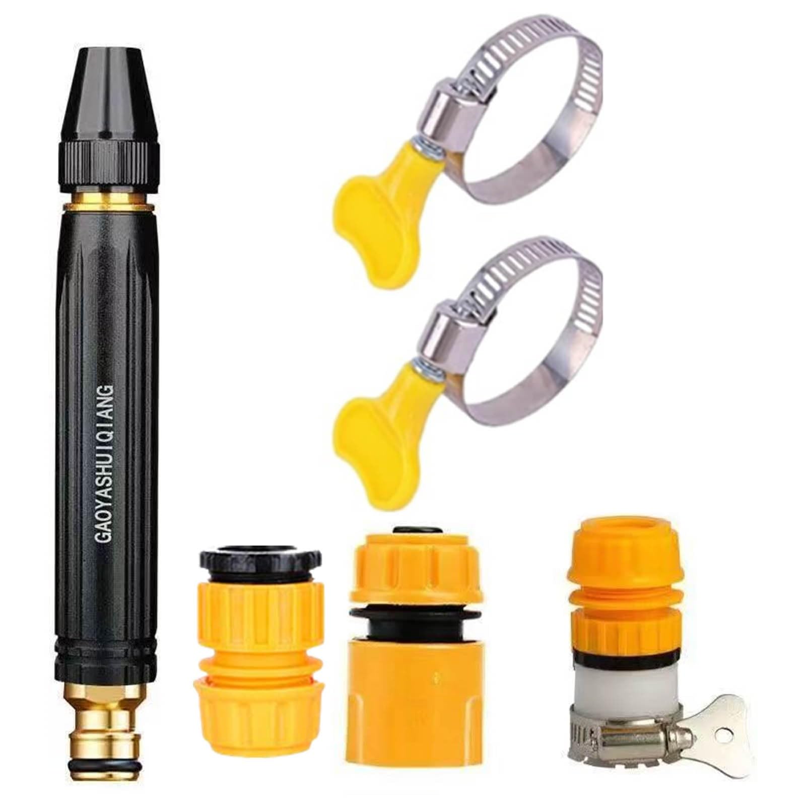 GAOYASHUIQIANG High-Pressure Water Spray Nozzle, 15cm, with Hose Connectors and Clamps, for Car Washing and Garden Use