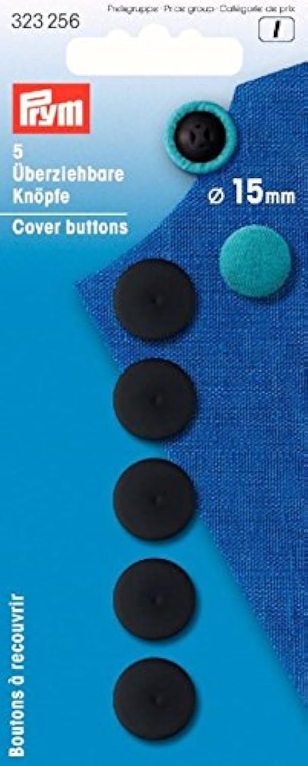 Prym Covered Buttons, Plastic, Black, 15 mm, 5-Piece
