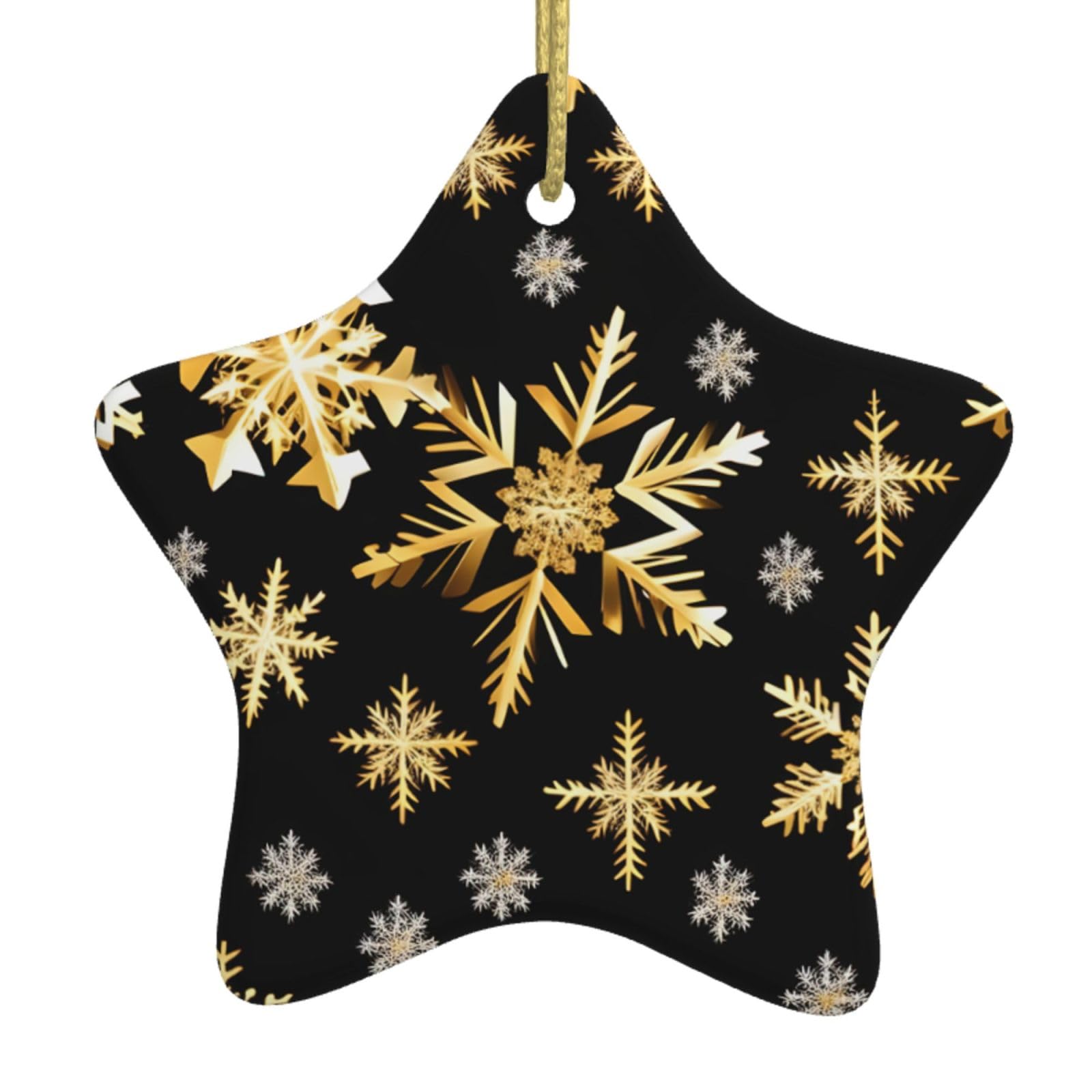 Nbtghga White Golden Christmas Snowflakes Print Christmas Ornaments, Ceramic Hanging Ornament, Round Shape Decorations