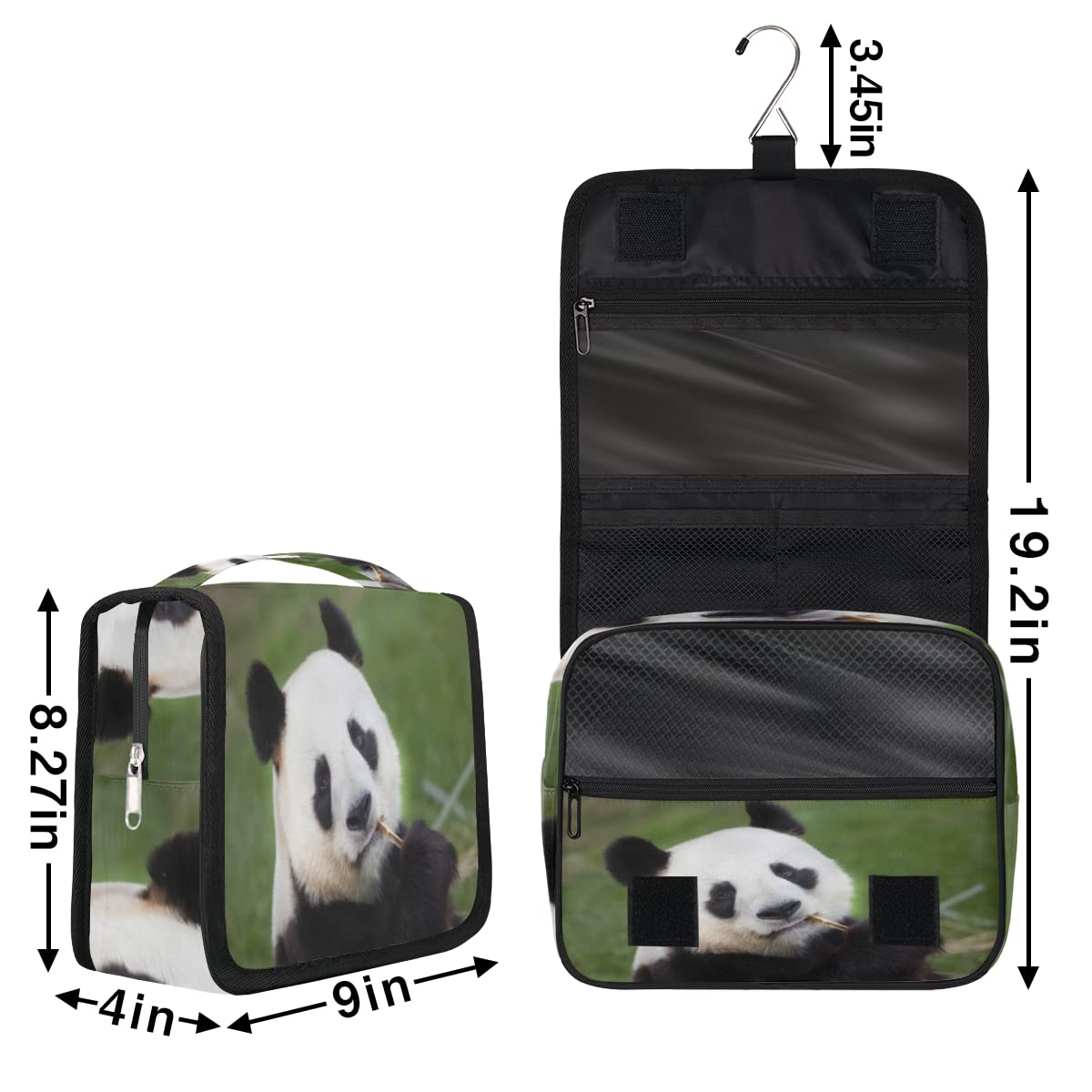 Bolsa de aseo de viaje con diseño de panda, bolsa de lavado unisex para colgar artículos de tocador cosméticos, multicolor, Talla única