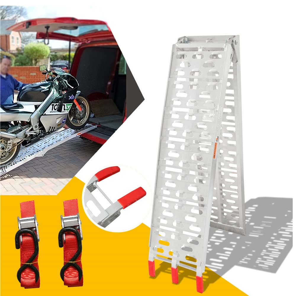 2 rampas de carga 400 kg, carril de carga de acero galvanizado, aluminio, antideslizantes, para motocicleta, cortacésped, tractor de césped, longitud 160 cm