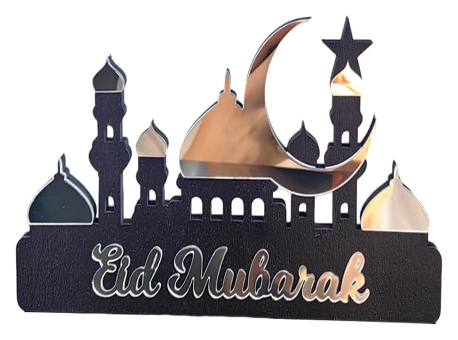 Ozdoby ramadanowe na domowy stół, Ramadan Kareem Dekoracja stołu Drewniana akrylowa dekoracja Eid Mubarak(Silver B,L)