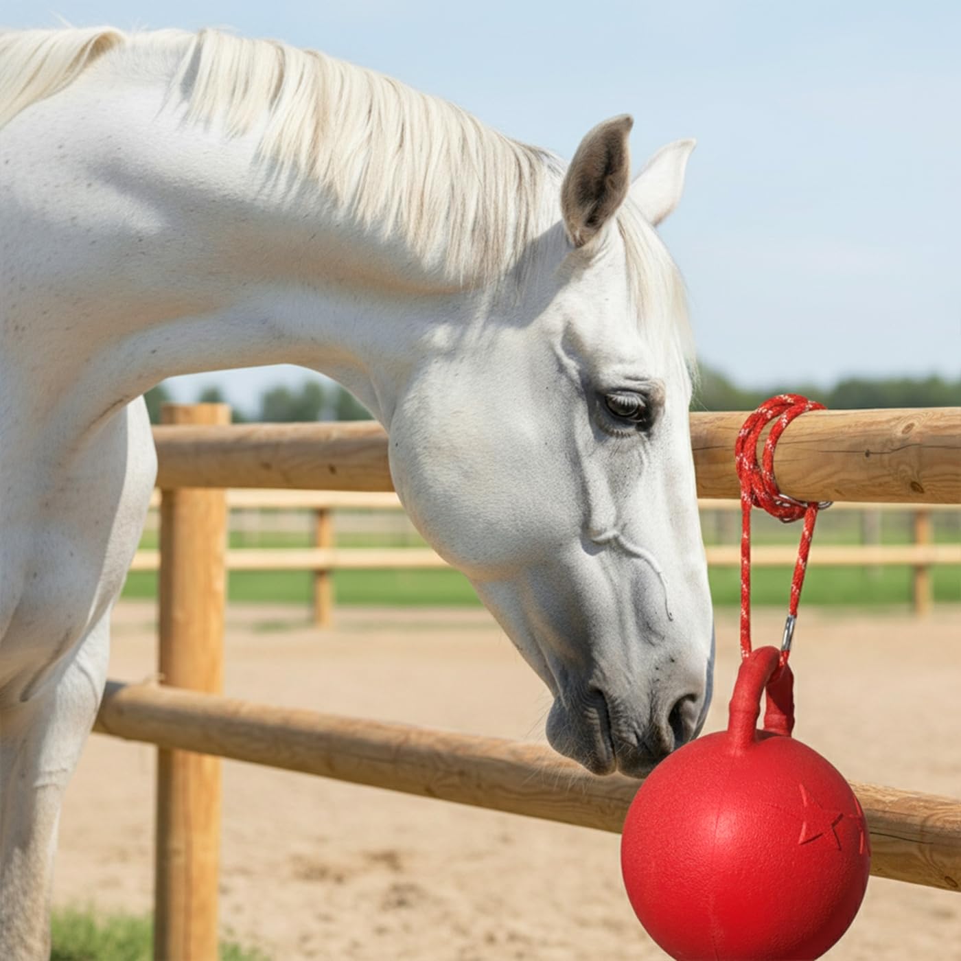VOSS.farming Spielball mit Griff für Pferde 25cm rot Eva Kunststoff Beschäftigungsspielzeug