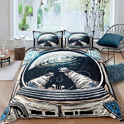 Conjunto de cama infantil astronauta capacete capa de edredom para meninos e meninas, estrelas, galá