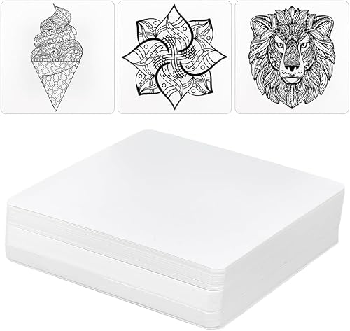 JINJUMEI 100 Pcs Zentangle Tiles 4.5 x 4.5 Inch Square White Paper Tiles, Zentangle Supplies, Zentangle Paper Tiles for Calligrapher Watercolor Sketch Book Notebook