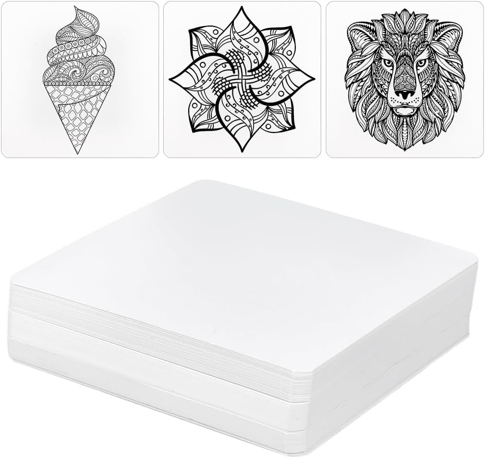 JINJUMEI 100 Pcs Zentangle Tiles 4.5 x 4.5 Inch Square White Paper Tiles Zentangle Supplies Zentangle Paper Tiles for Calligrapher Watercolor Sketch Book Notebook