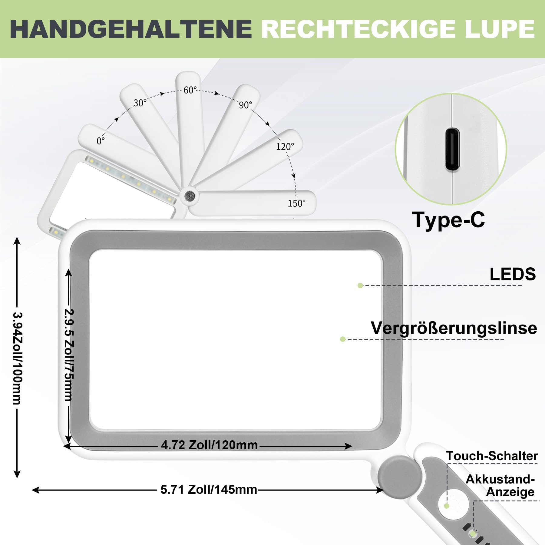 Loupe de Lecture Rechargeable Tobegiga avec éclairage - Grande loupe de 12 x 7,5 cm pour Personnes âgées et malvoyantes - Loupe légère pour Lire Les journaux et Les Petits caractères
