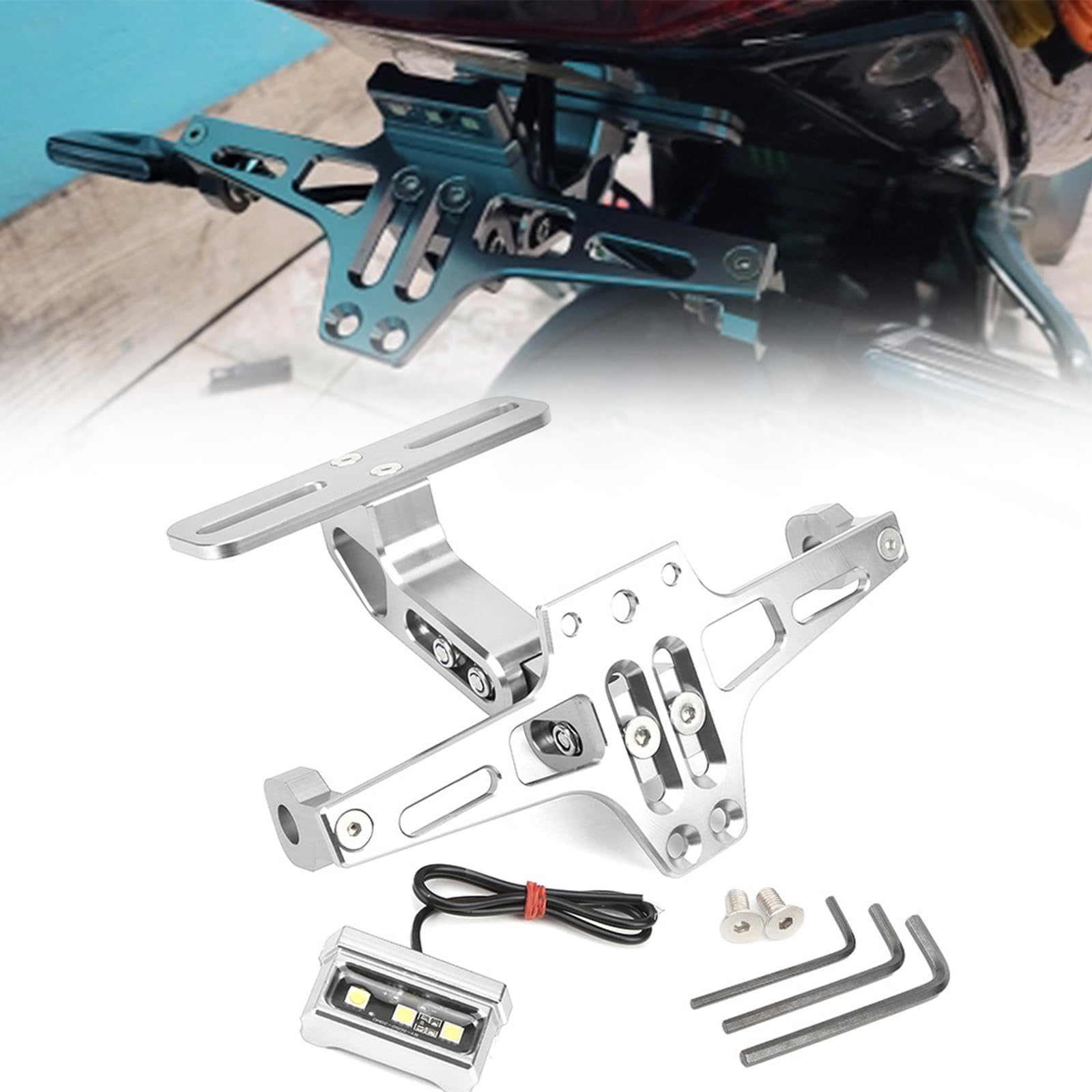 Motorrad Kennzeichenhalter für KTM Freeride E-XC Verstellbarer Kennzeichenhalterung Nummernschildhalter aus Aluminium,Silver