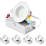 3 Inch LED Recessed Ceiling Light with Junction Box, 10W, 5CCT Selectable 2700K/3000K/3500K/4000K/5000K, 800LM High Brightness, Dimmable Canless Downlight, Wet Rated, IC Rated, ETL (4 Pack)