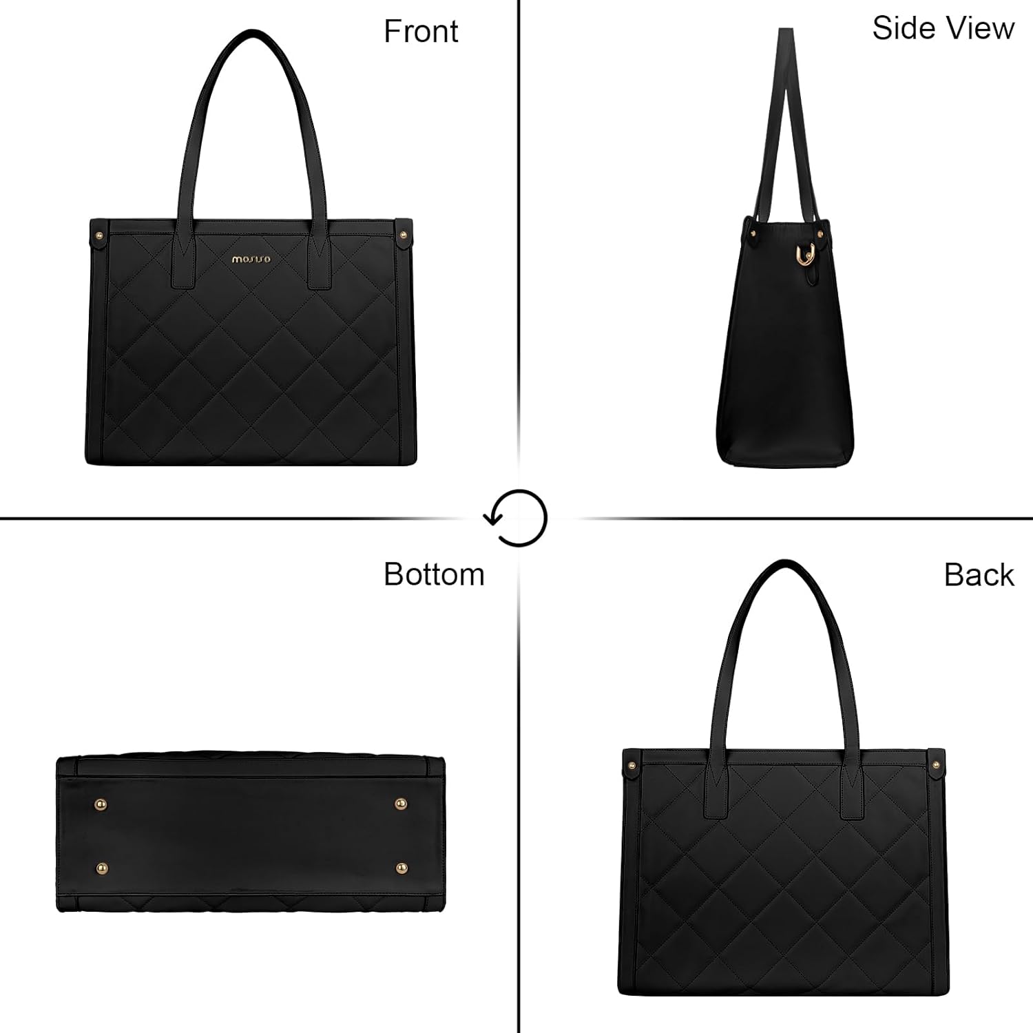MOSISO Laptop Tote Bag for Women, 15.6 inch PU Leather Rhombus Quilted Work Bag with Cup Holder & Clutch Purse, Large Capacity Teacher Computer Briefcase for Business Office, Black - Image 7