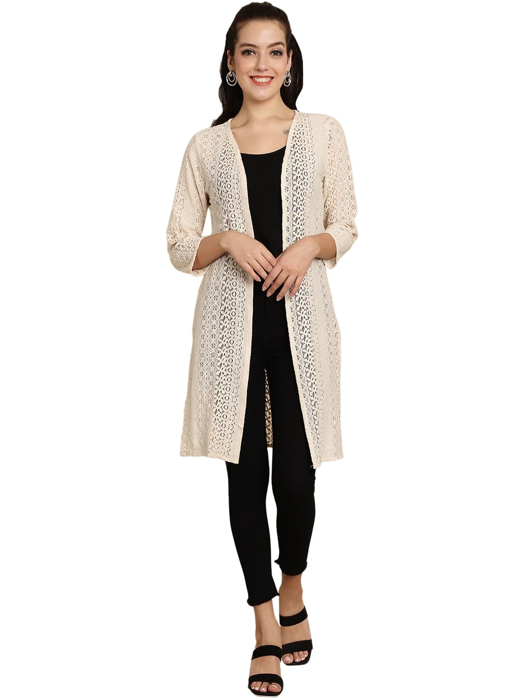 dressitude Women Front Open Self Designed 3/4th Sleeves Long Shrug-picture-26