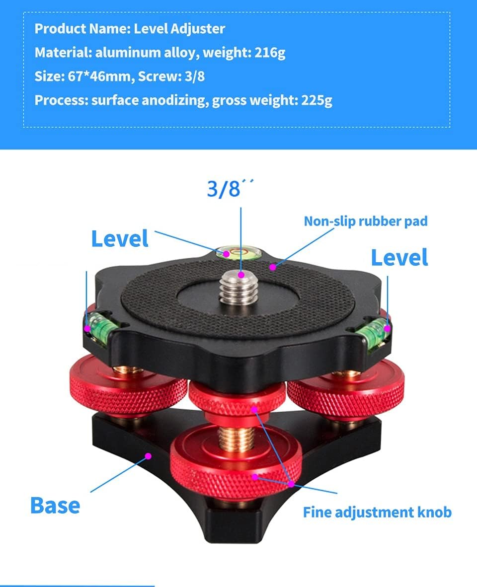 BGNing Aluminum Metal Camera Tripod Head Leveling Base Triple-Wheel Precision Leveler Bubble Level 3/8" Inch Screw