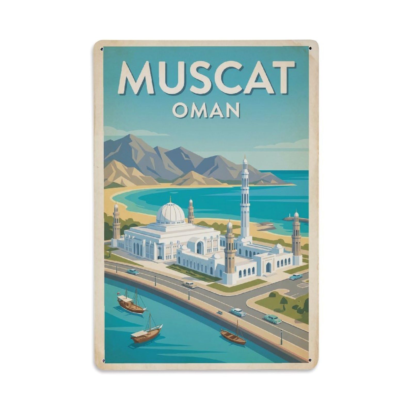 Vintage Travel Oman Muscat Metal Tin Sign Plaque Wall Decor for Cafe, Club Bar, Office, Garden Metal Poster 8x12Inch