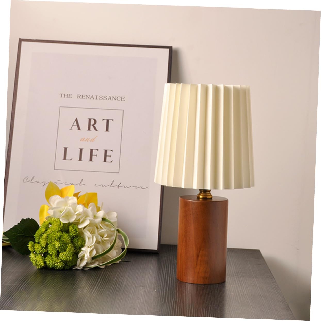 Pleated Wood Base Desk Lamp Elegant Nightstand Light for Bedroom USB Rechargeable Aesthetic Bedside Lamp with Soft Warm Glow for Home Decor and Relaxing Ambiance