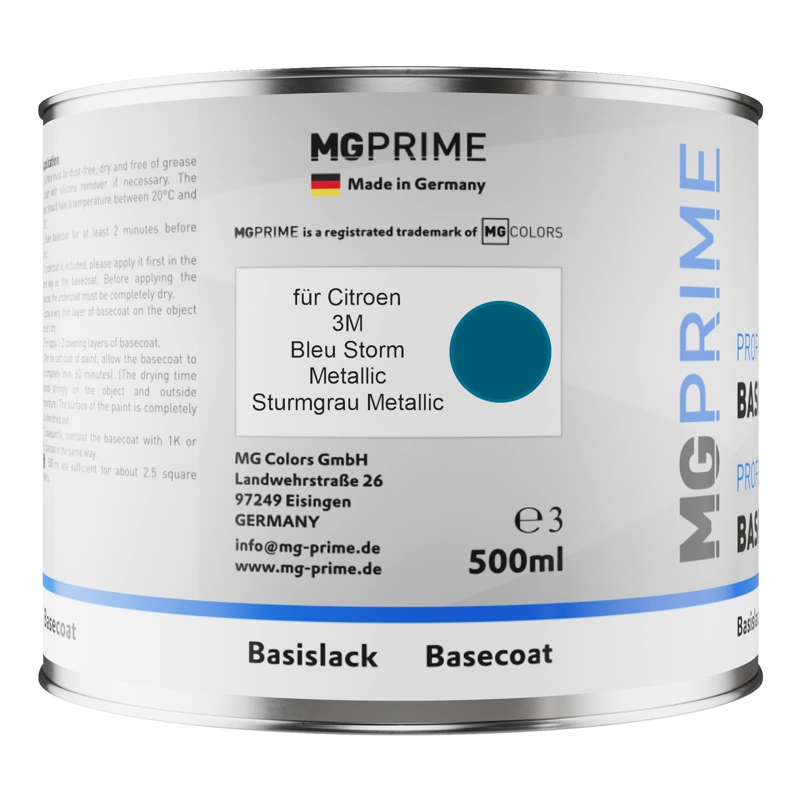 MG PRIME Pots de Peinture voiture pour Citroen 3M Bleu Storm Metallic 1,25L