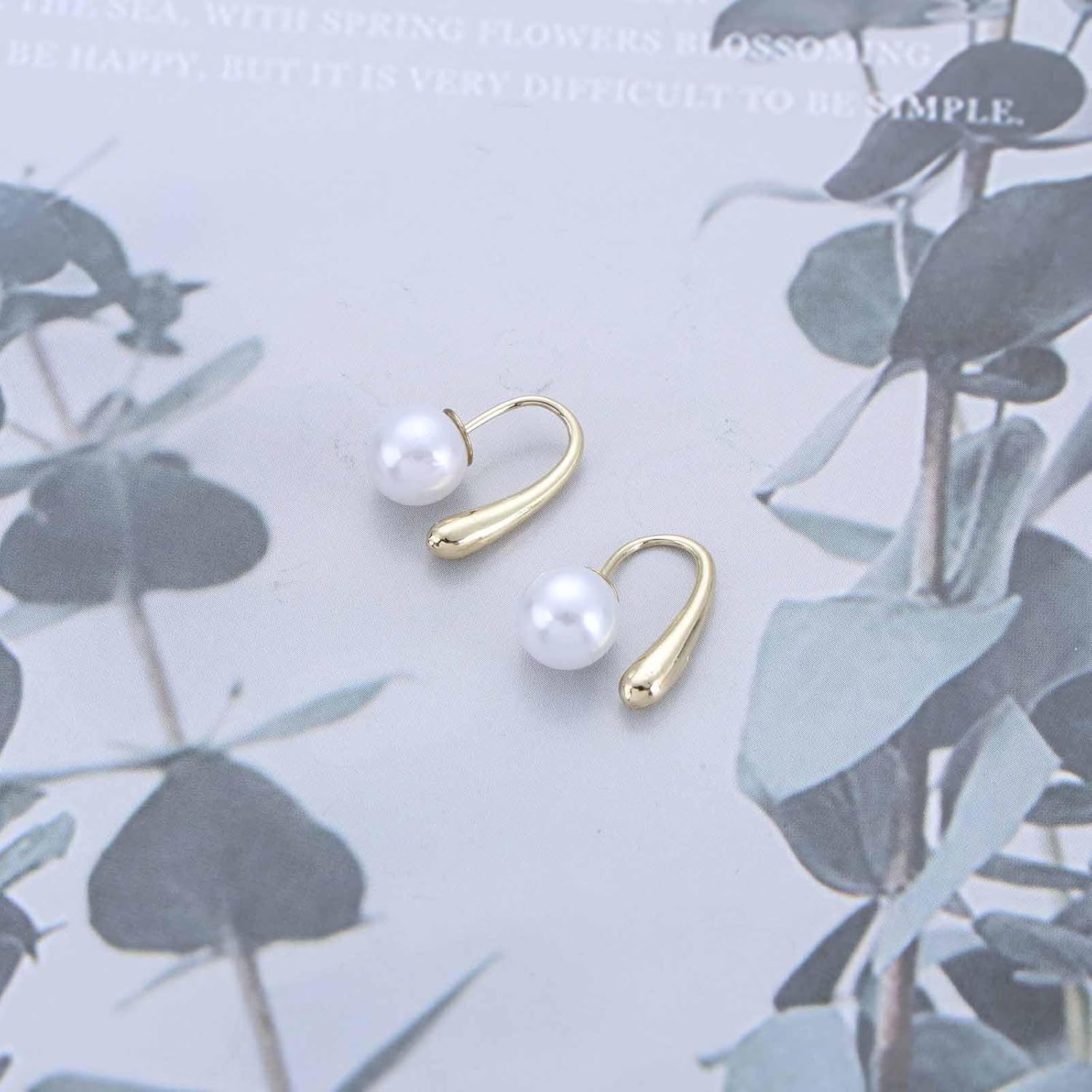 Boho Pearl Ear Jacket Earrings Small Teardrop Stud Earrings Pearl Front Back Earrings Vintage Water Drop Earrings Tiny Droplet Earrings Jewelry for Women - Image 7