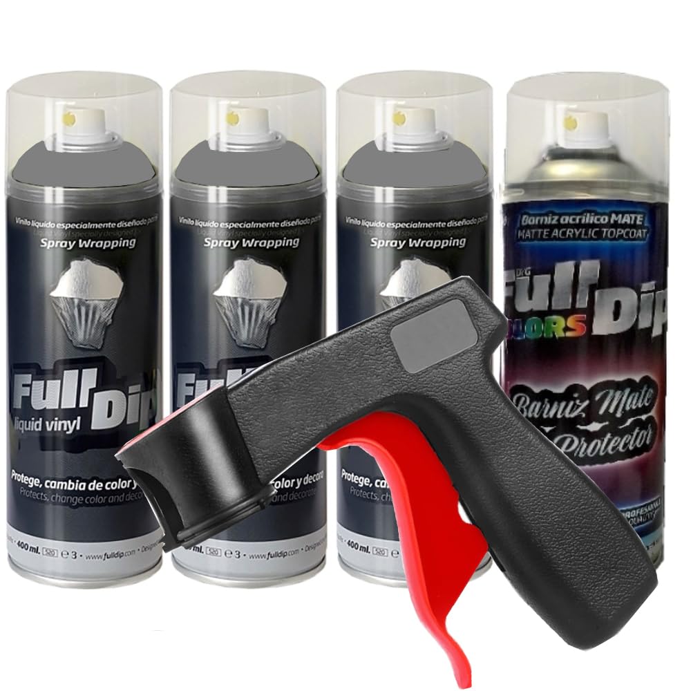 3+1 GRIGIO NARDO OPACO: Confezione da 3 Full Dip Spray Nardo Opaco + 1 Vernice Trasparente Spray Opaca Resistente + 1 impugnatura per spray CANGUN