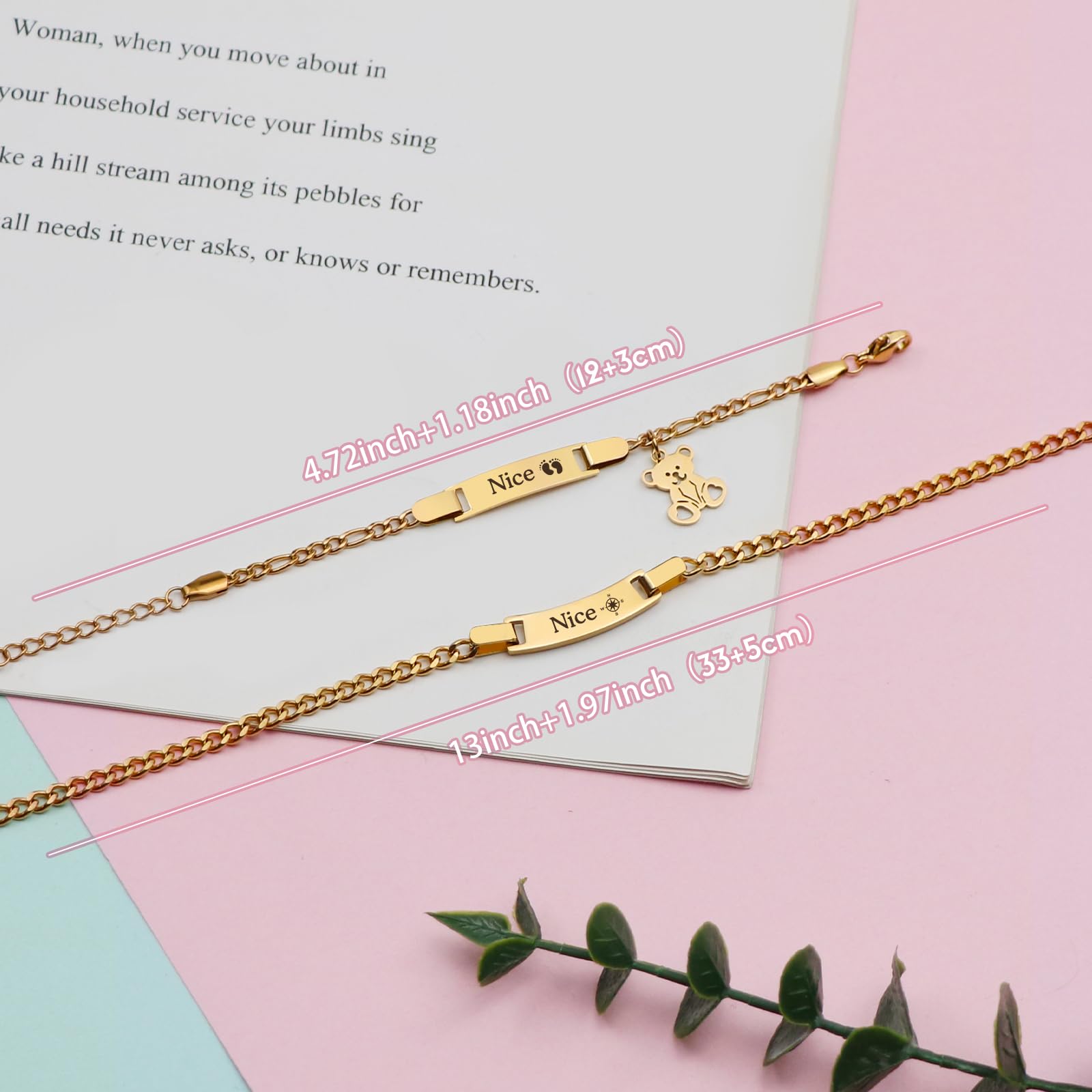Conjunto de pulsera y collar personalizados con grabado de nombre, texto y fecha de nacimiento para bautizos
