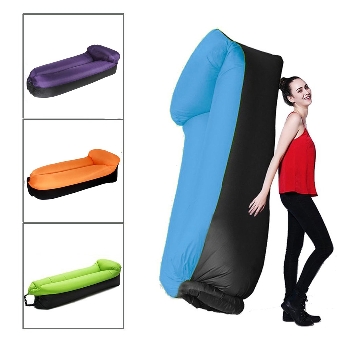 Inflatable Lounger, Air Couch Waterproof Protable Hammock With Travel Bag for Outdoors, Comfortable Air Sofa With Pillow Design-Ideal for Indoors (Sky Blue)