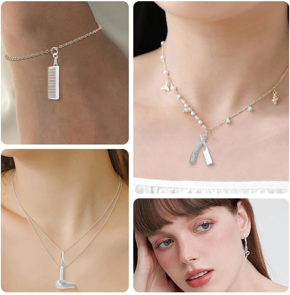 Beebeecraft 8Pcs 4 Styles Hairdresser Charms 18K Gold&Platinum Plated Scissor Dryer Comb Barber Charm for Craft Making - Image 6