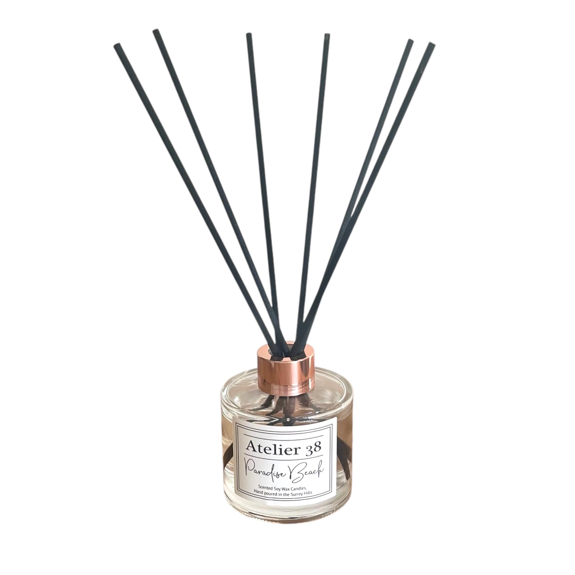 Atelier 38 Paradise Beach Reed Diffuser for Home 120ml - Luxury Reed Diffusers for Home Fragrance, Long Lasting Air Diffuser & Bathroom Air Freshener - Home essential