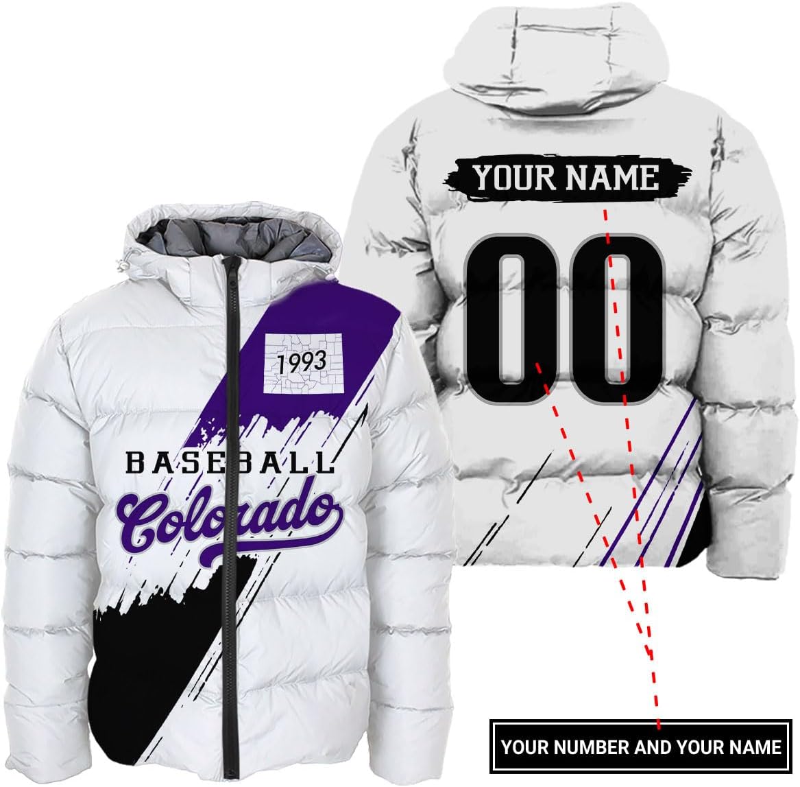 Mens Baseball Comfort Colors Custom Name Number Lightweight Water-Resistant Down Jacket Puffer Coat S-5XL