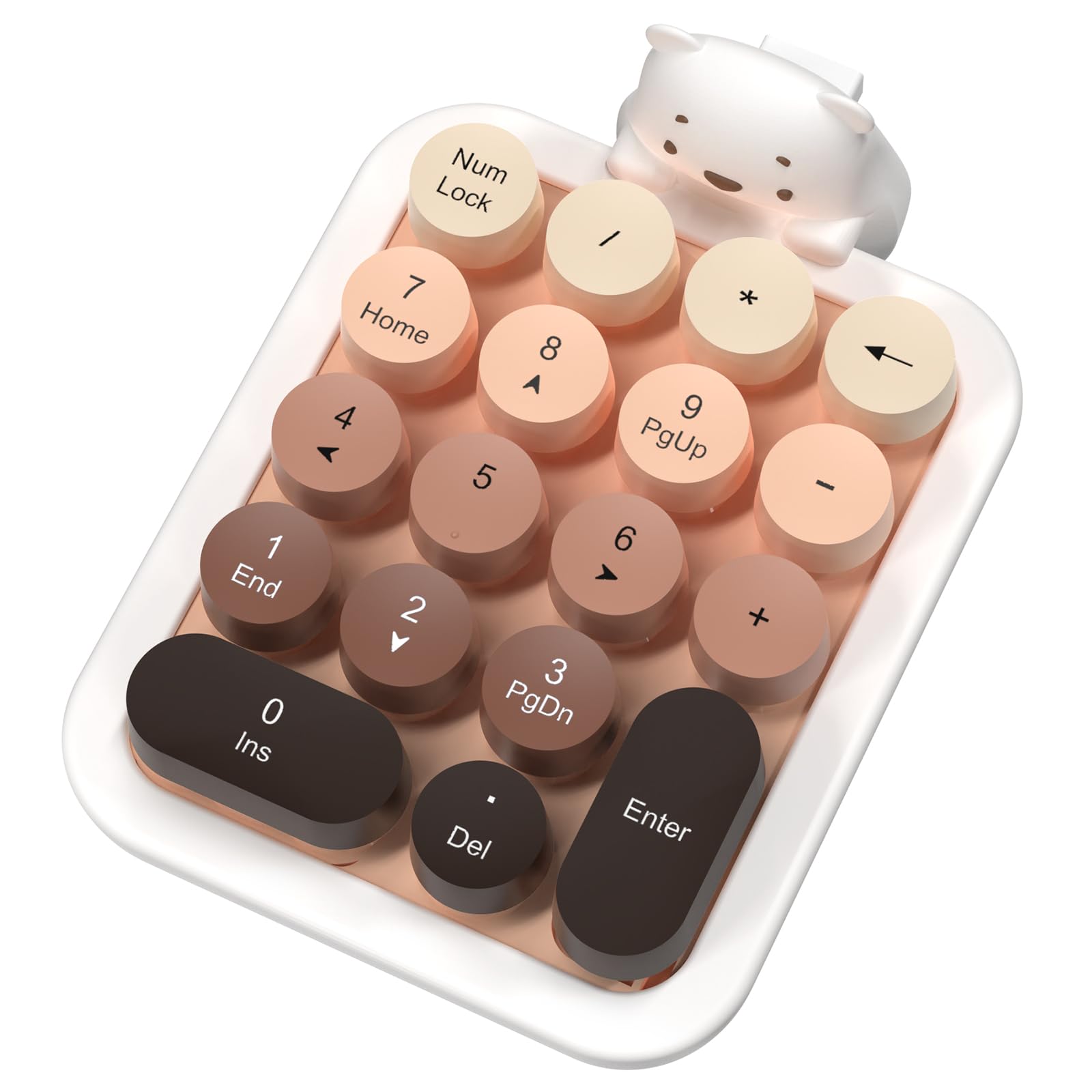 A.JAZZ AF18 Tastiera numerica wireless,mini tastierino numerico portatile 2.4G,layout compatto a 18 tasti con graziosa cover in silicone staccabile a forma di orsetto,per laptop/PC-Marrone sfumato