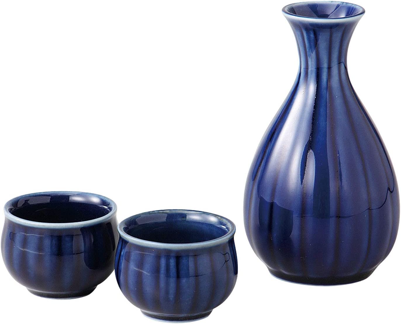 JapanBargain, Porcelain Sake Set Authentic Japanese Saki Set Sake decanter and Saki Cups Set, Made in Japan (Blue Eggplant)
