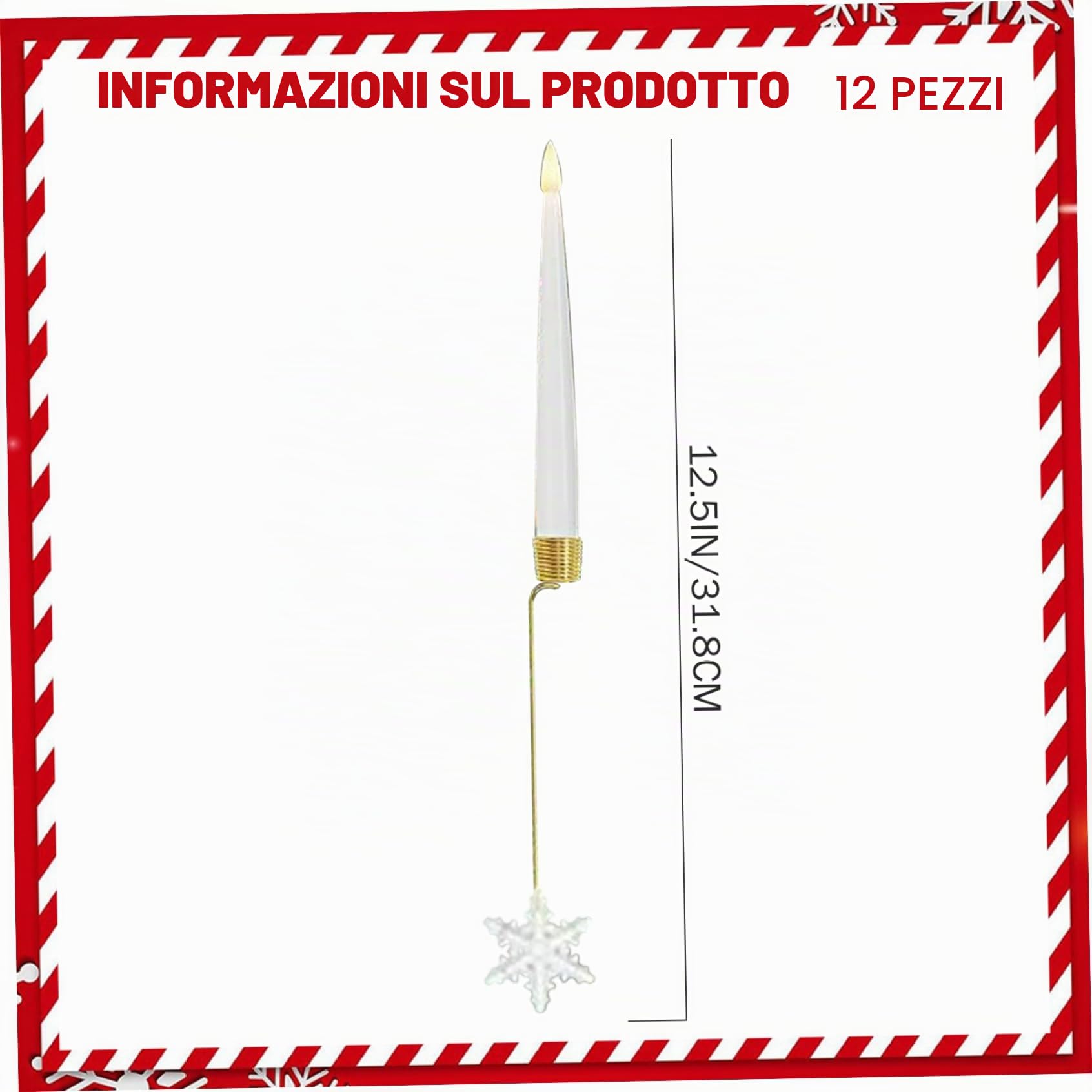 12 pezzi Candele dell'albero di Natale con remote candele tremolanti a conici senza piena a LED con ganci da fiocchi di neve Luce bianca calda per la decorazione per vacanze in casa per feste in