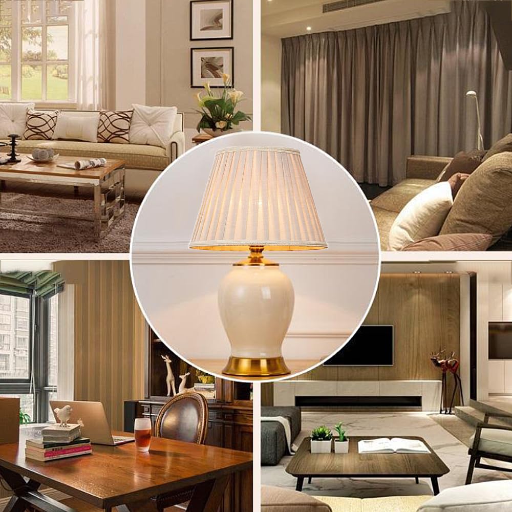 XINYASEE Lampada da tavolo in ceramica, lampada da comodino E27, base in ceramica e paralume in tessuto, adatta per la decorazione della camera da letto e del soggiorno (Bianco)