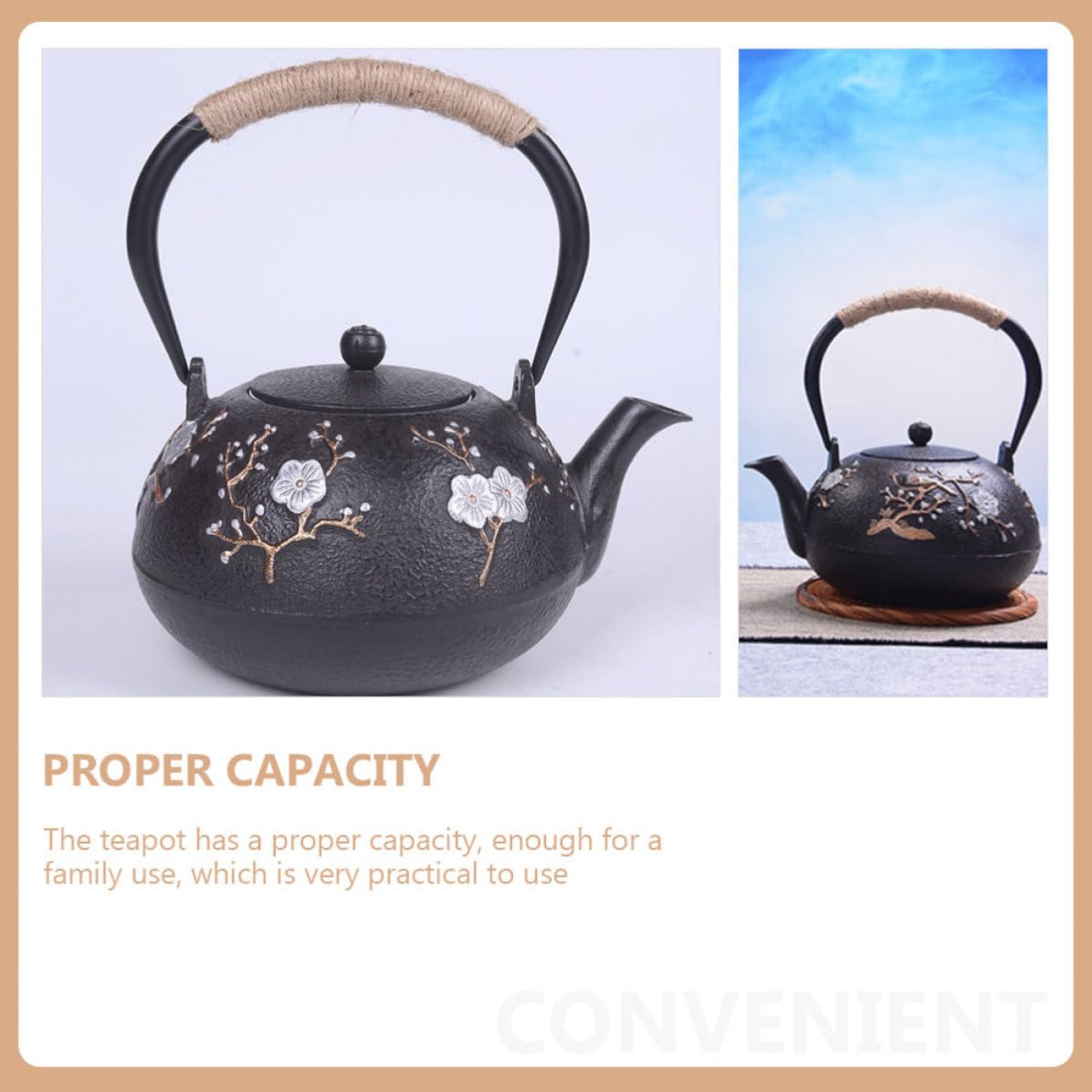 Tetera de Hierro Fundido Negra Infusor, Fácil de Limpiar, Adecuado para Uso en Casa, Diseño Resistente y Tradicional para Preparar Té