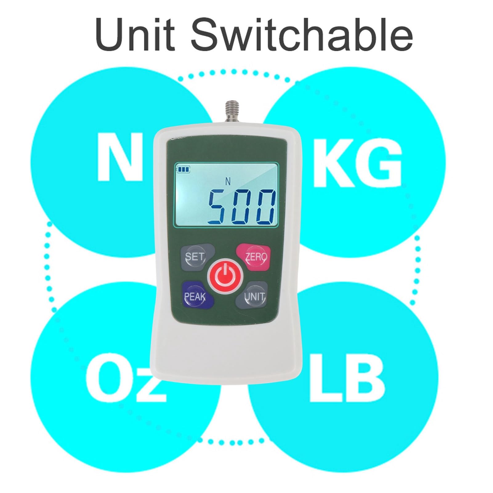 gauges de Force Numérique, Push Pull Meter 100N / 10kg Capacité, Testeur de Force de Haute Précision avec écran LCD rétro-éclairé, Conversion de 4 Unités, Alarme de Limite