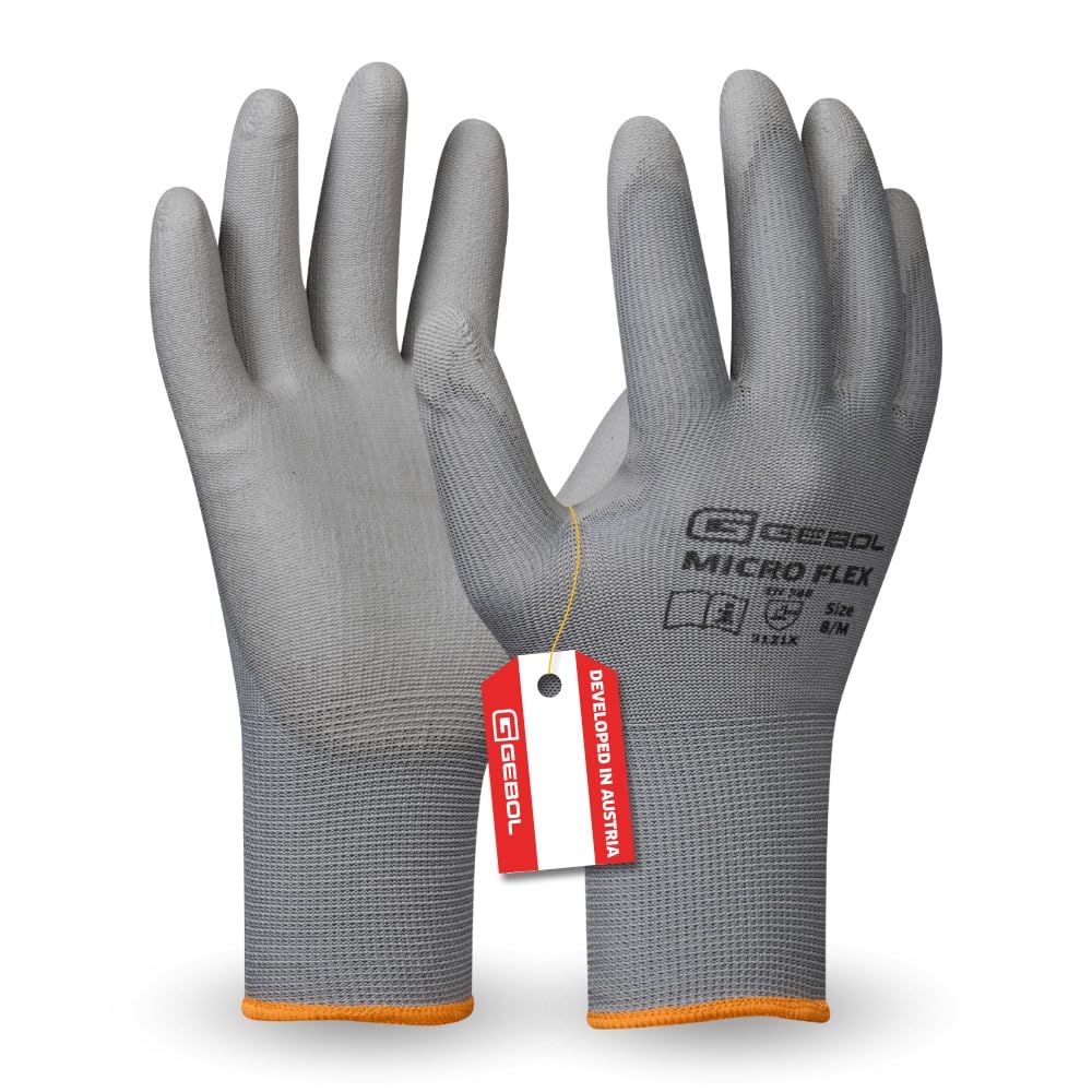 Gebol Micro Flex Work Gloves for Necessary Fineness - Protective Gloves for Men - Size XXL (Size 11), Grey, 1 Pair